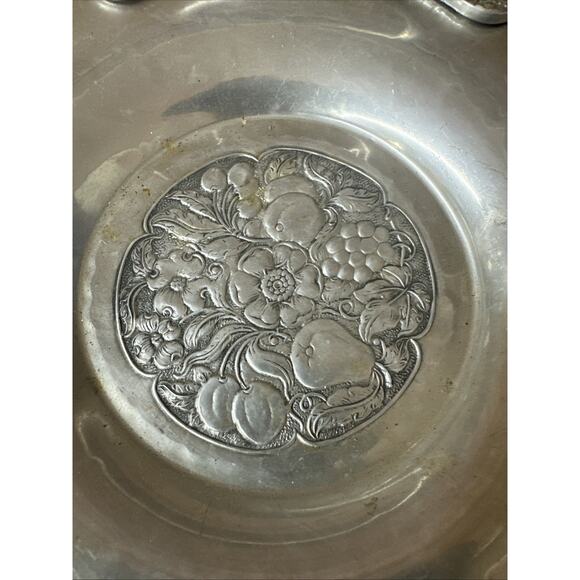 Vintage Cromwell Divided Tray Hand Wrought Aluminum w Handle Floral Design 1950s - Picture 8 of 9